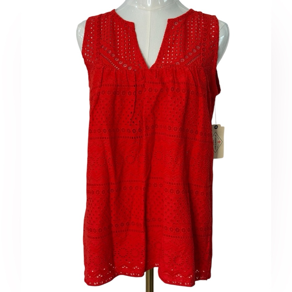 St John Bay Red Sleeveless Eyelet Top